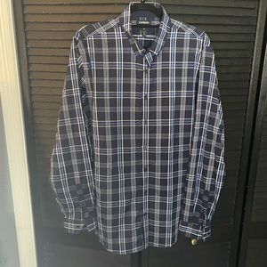 Express Blue/White Plaid Slim Performance Dress Shirt